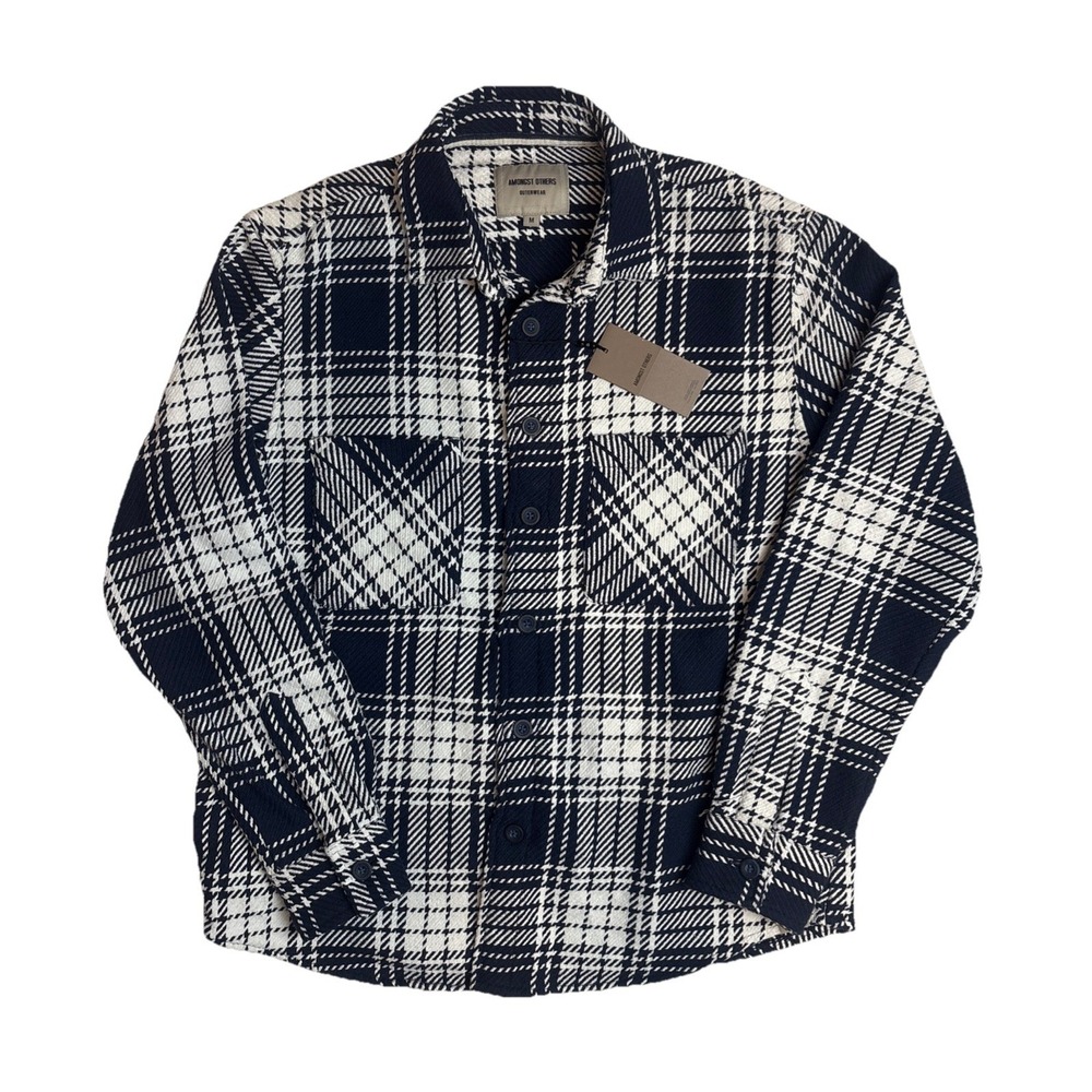 Amongst Others Outerwear Mens Plaid Shacket Navy Blue Button Up Size Medium